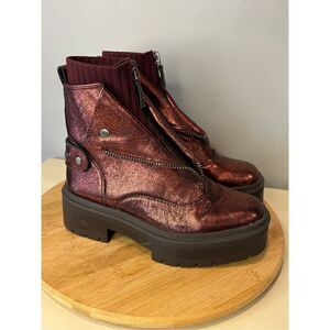 Sam Edelman Women's Linds Metallic Zip Folded‎ Shaft Chelsea Boots Red Size 6
